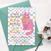 Cat Birthday Invite, Girls Party Invite, Retro Cat Kaart