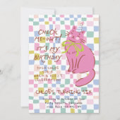 Cat Birthday Invite, Girls Party Invite, Retro Cat Kaart (Voorkant)