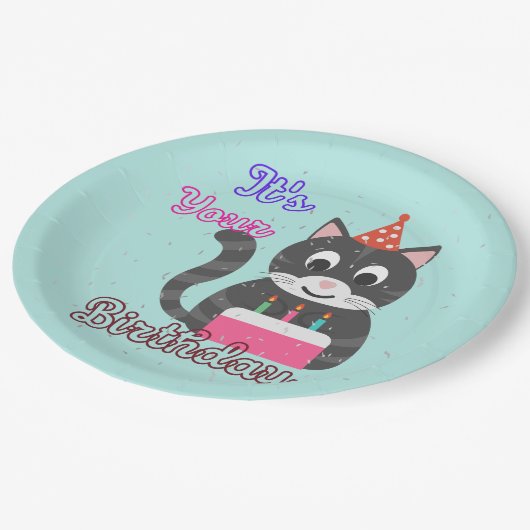 Cat Birthday Papieren Bordje (Gekanteld)