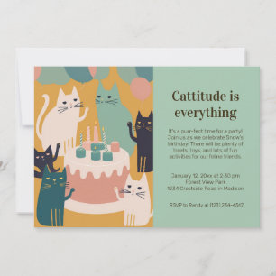 Cat Birthday Party Invitation Kaart