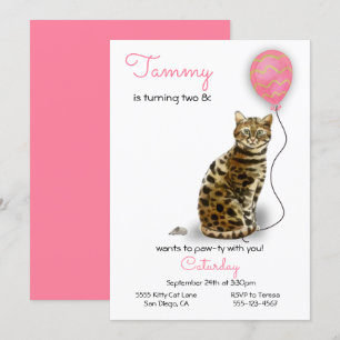 Cat Birthday Party Invitation Kaart