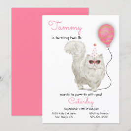 Cat Birthday Party Invitation Kaart