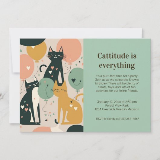 Cat Birthday Party Invitation Kaart (Voorkant)