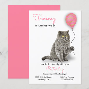 Cat Birthday Party Invitation Kaart