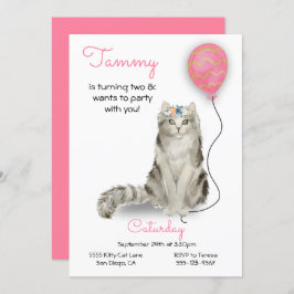 Cat Birthday Party Invitation Kaart