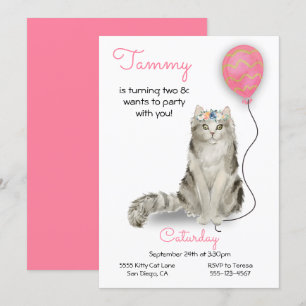 Cat Birthday Party Invitation Kaart