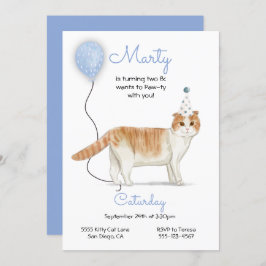 Cat Birthday Party Invitation Kaart