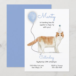 Cat Birthday Party Invitation Kaart