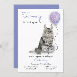 Cat Birthday Party Invitation Kaart