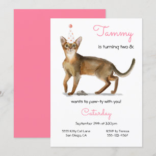 Cat Birthday Party Invitation Kaart