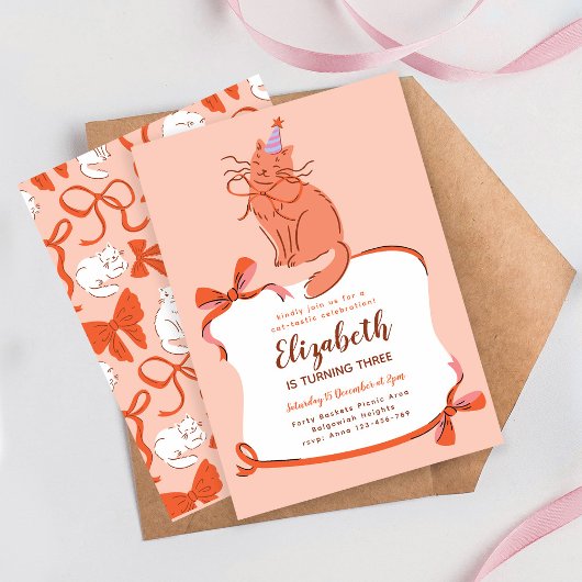 Cat Birthday Party Invite, Modern Pawty Cat Kaart