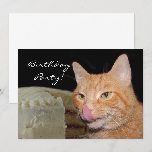 Cat Birthday Party Kaart (Voorkant / Achterkant)