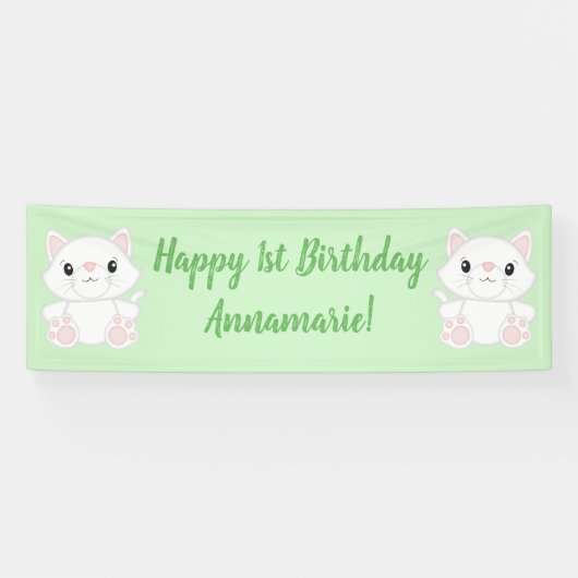 Cat Birthday Party Kat Green Spandoek (Horizontaal)