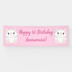 Cat Birthday Party Kat roze Spandoek