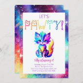 Cat Birthday Party Uitnodiging Ruimtefeest (Voorkant / Achterkant)