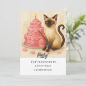 Cat Birthday Party Uitnodigingskaart Kaart (Staand voorkant)
