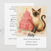 Cat Birthday Party Uitnodigingskaart Kaart (Voorkant / Achterkant)