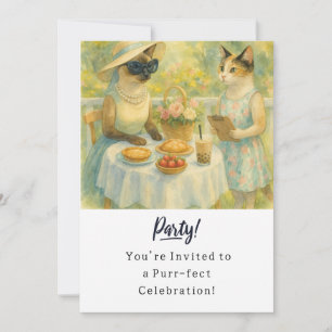 Cat Birthday Party Uitnodigingskaart Kaart