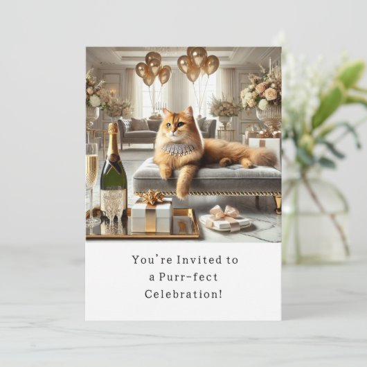 Cat Birthday Party Uitnodigingskaart Kaart (Staand voorkant)