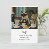 Cat Birthday Party Uitnodigingskaart Kaart (Staand voorkant)