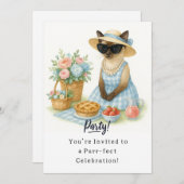 Cat Birthday Party Uitnodigingskaart Kaart (Voorkant / Achterkant)