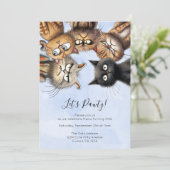 Cat Birthday Pawty Schattige gepersonaliseerd Kaart (Staand voorkant)