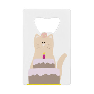 Cat Birthday Pie Birthday Cake Little Cat Cute Creditkaart Flessenopener