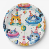 Cat Birthday Pool Party for  Cat Lovers  Papieren Bordje (Voorkant)