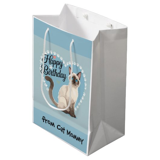Cat Birthday themed for Siamese Cat lovers Medium Cadeauzakje (Voorkant Gekanteld)