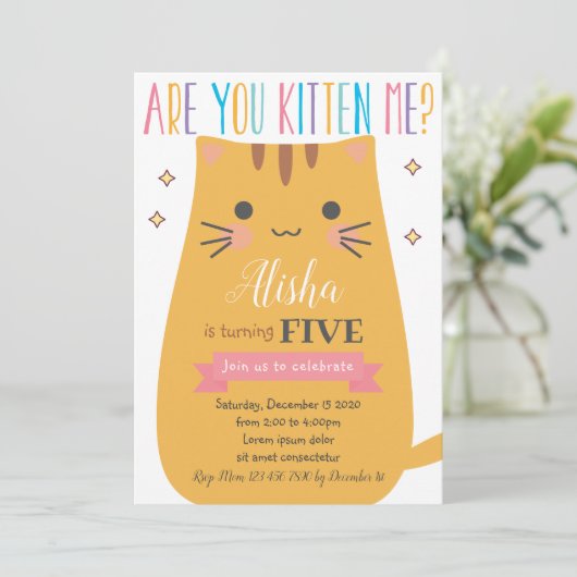 Cat Birthday Uitnodiging (Staand voorkant)