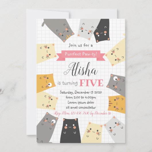Cat Birthday Uitnodiging (Voorkant)