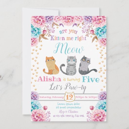 Cat Birthday Uitnodiging (Voorkant)