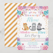 Cat Birthday Uitnodiging (Voorkant / Achterkant)