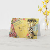  Cat Birthday Wenskaart Kaart (Gele Bloem)