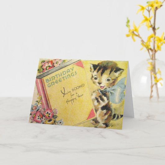 Cat Birthday Wenskaart Kaart (Gele Bloem)