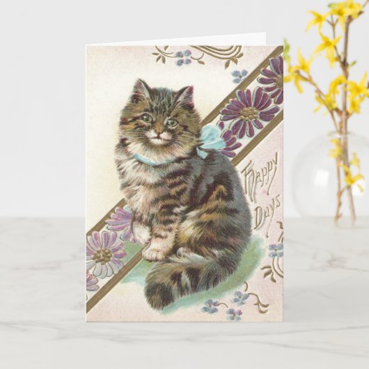  Cat Birthday Wenskaart Kaart (Gele Bloem)