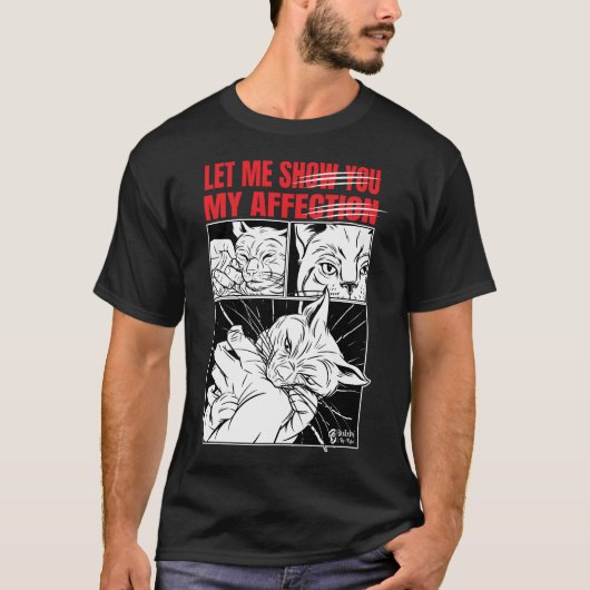 Cat Bite Affection Mannen Zwart Shirt (Voorkant)