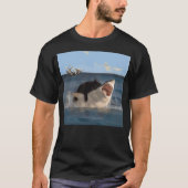 Cat Biting Shark Funny Art and Cat Lover Funny Cat T-shirt (Voorkant)