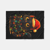 Cat Black Christmas Tree Lights Funny Santa Kitten Fleece Deken (Voorkant (Horizontaal))