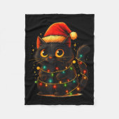 Cat Black Christmas Tree Lights Funny Santa Kitten Fleece Deken (Voorkant)