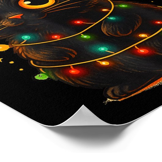 Cat Black Christmas Tree Lights Funny Santa Kitten Poster (Hoek)