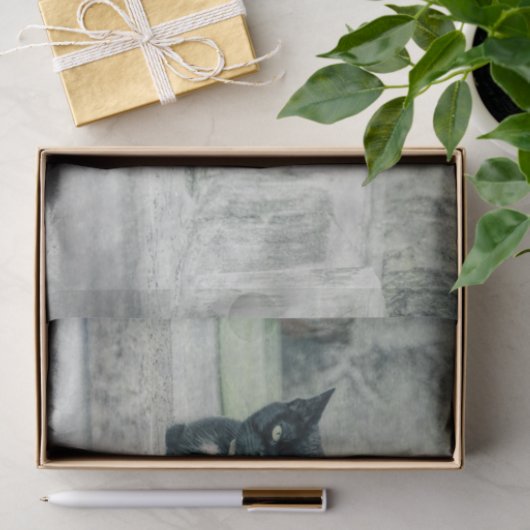 Cat Black Cute  Antiek ontkoppelpagina Tissuepapier (Geschenk)
