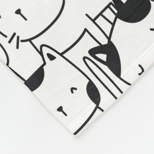 Cat Black en White Cute Pattern Fleece Deken (Hoek)