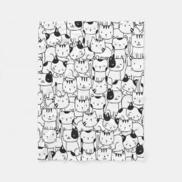 Cat Black en White Cute Pattern Fleece Deken