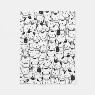 Cat Black en White Cute Pattern Fleece Deken