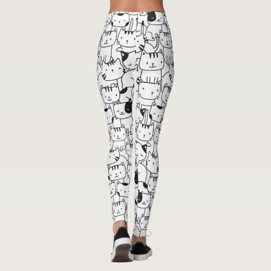Cat Black en White Cute Pattern Leggings (Achterkant)