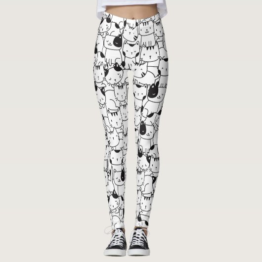 Cat Black en White Cute Pattern Leggings (Voorkant)