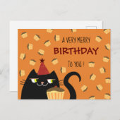 Cat Black Leuke verjaardagstaart Levendige kleuren Feestdagenkaart (Voorkant / Achterkant)