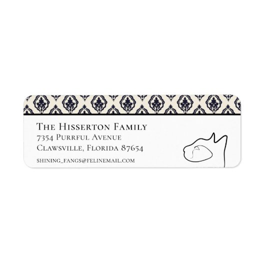  Cat Black & White Retour Adreslabel Etiket (Voorkant)