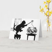 Cat Black/White Silhouette Fishing in Fish Bowl Kaart (Gele Bloem)